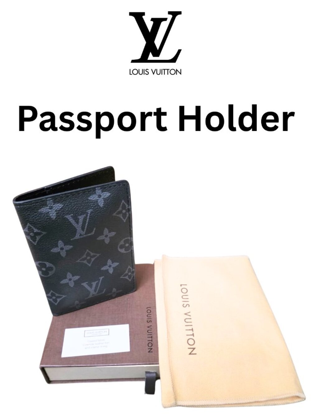 LOUIS VUITTON Passport Holder Eclipse w/ Dustbag & Box Excellent Condition